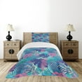 thumbnail image 4 of Ambesonne Leaf Quilted Bedspread Set 2 Pcs, Vivid Colored Island Flora, Twin Size, Turquoise Dark Blue, 4 of 5