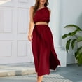thumbnail image 5 of Drindf Dresses for Women 2026 Casual 2 Piece Solid Maxi Dress Summer One Shoulder Crop Top High Waisted Maxi Dress Trendy Split Skirt Set Boho Dress, 5 of 7