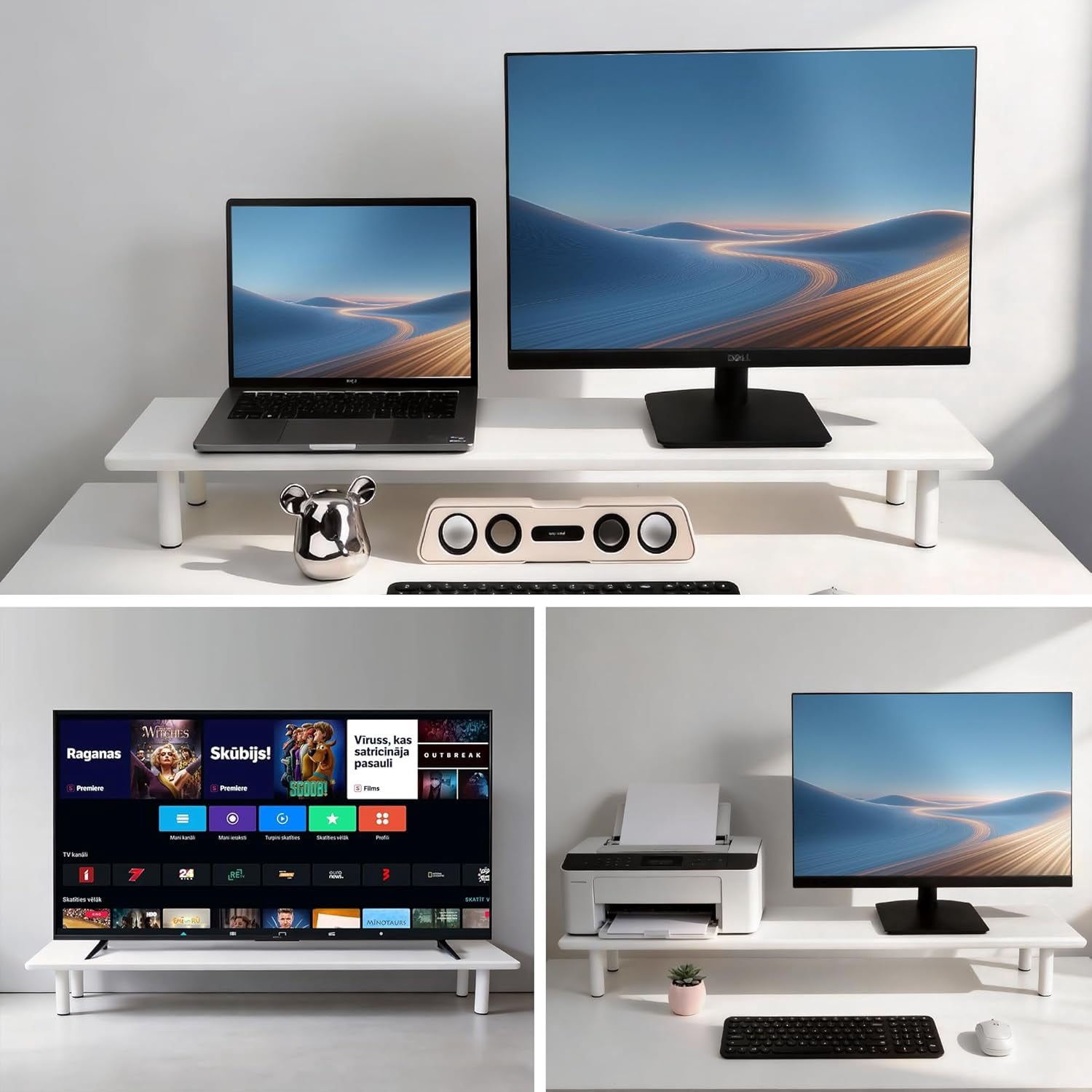 Dual Monitor Stand Riser with Storage, Ergonomic Desk Shelf for PC Computer Monitor Printer TV Home Office White