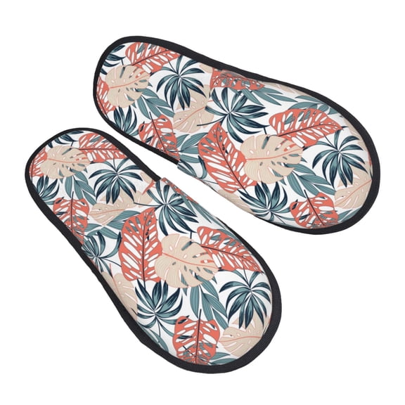 House Slippers for Women Men - Hawaiian Style Big Leaes Lightweight House Shoes Fuzzy Slippers, Soft Slip-On Cozy House Slippers for Woman Indoor Outdoor