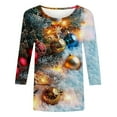 thumbnail image 4 of Women 3/4 Sleeve Shirts Christmas Pullovers Christmas Tree Printed Tees Santa Claus Graphic Sweatshirt Loose Casual Outfits Garland Clothes Shining Stars Garments Tops, 4 of 5