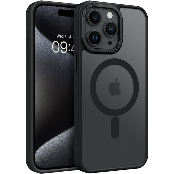 for iPhone 15 Pro Max Case, [Compatible with Magafe]  Shockproof Translucent Matte Slim Fit Protective Women Men Girls Boys Phone Case Cover for iPhone 15 Pro Max 6.7", Black
