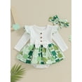 thumbnail image 2 of Suealasg Baby Girls Irish Day Outfit 3 6 9 12 18 Months Infant Girls Long Sleeve Clover Print Ruffle Romper Dress + Headband Set 0-18M 2Pcs Newborn Girl Spring Clothing, 2 of 9
