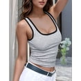 thumbnail image 4 of Womens Summer Square Neck Ribbed Slim Fitted Spaghetti Strap Tank Tops Grey L, 4 of 9