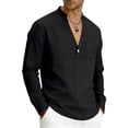 thumbnail image 4 of USNSM Mens Linen Henley Shirts Long Sleeve Casual Solid Color Summer Beach T Shirts with Pocket Lightweight Hippie Yoga Tops Black M, 4 of 6