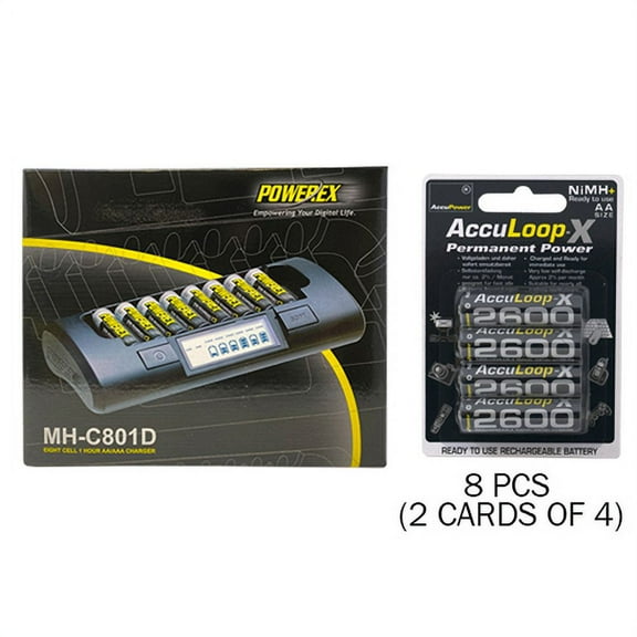 Powerex MH-C801D Eight Slot Smart Charger & 8 AA NiMH AccuPower AccuLoop-X Rechargeable Batteries (2600 mAh)