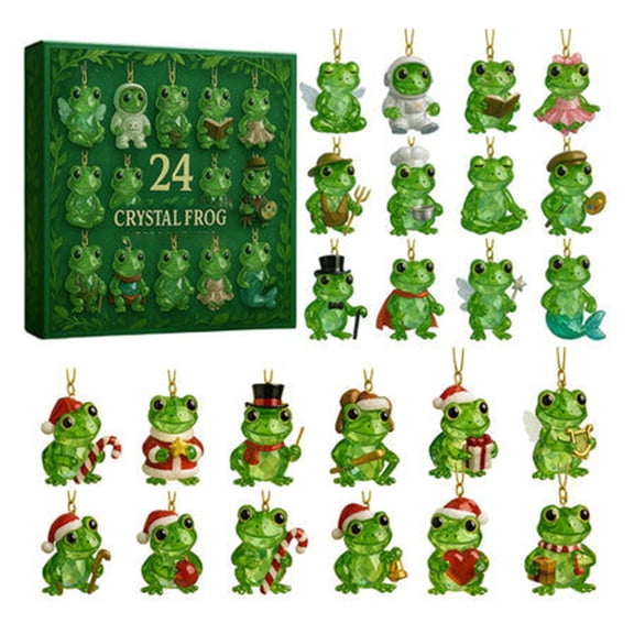 Clearance Frog Advent Calendar 2026, 24 Days Christmas Countdown Box with Crystal Frog Ornaments, Tree Hanging Decor, 1 Pack