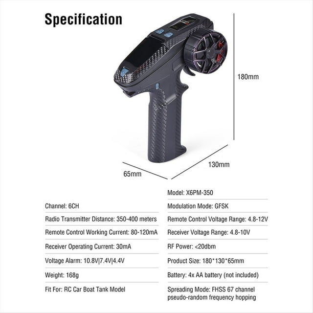 Para X6PM-350 RC Transmisor 2.4G 6CH RC Control Remoto con Receptor X6FG para RC Car Boat Tank