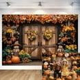 thumbnail image 2 of 7x5ft Fall Backdrop with Pumpkin, Barn Door & Maple Leaves - Thanksgiving Photography Background for Kids Portraits, Baby Shower Decor, Autumn Family Photos, 2 of 5