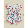thumbnail image 3 of Okbabeha Newborn Baby Girls 4th of July Outfits Fourth of July Bubble Romper Fly Sleeve USA Flag Embroidery Bodysuits Summer Independence Day Clothes, 3 of 8