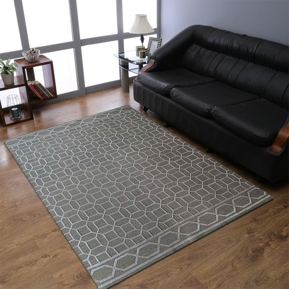 RUGSOTIC CARPETS HAND KNOTTED SUMAK SILK AREA RUGS - 8'x10', Rectangle, Beige White, Geometric Modern Design, High Pile Thick Handmade Anti Skid Area Rugs for Living Room, Bed Room (SSW004)