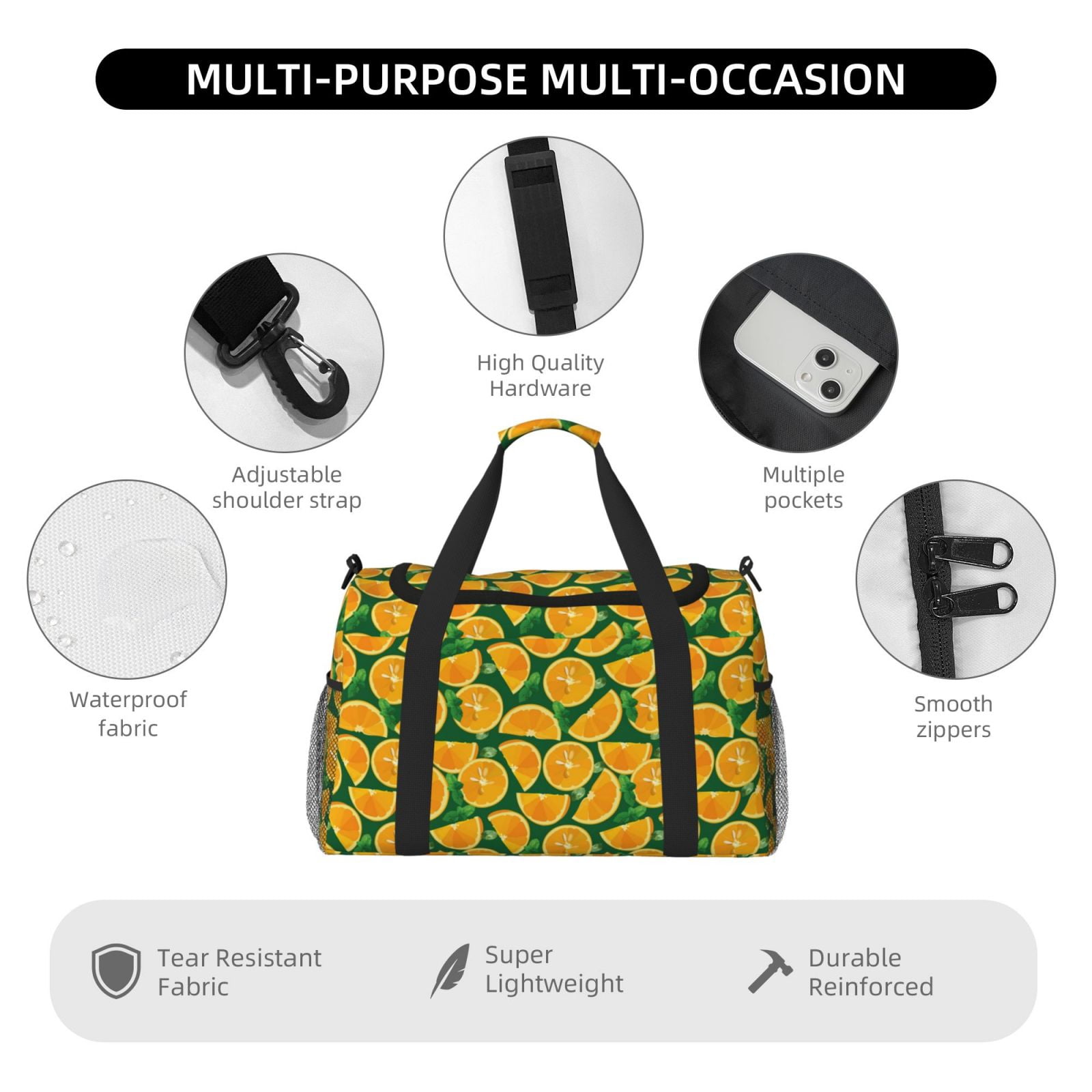 Fuzoiu Orange Lemon Print Travel Duffle Bag,Carry On Tote Bags,Duffel Bag,Sport Gym Bag, Hospital Bag for Labor and Delivery, Overnight Bag,Luggage Bag