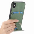 thumbnail image 2 of Case for iPhone XS Max with Hidden Kickstand, Carbon Fiber Texture Wallet Case with Card Holder for iPhone XS Max Magnetic Car Mount Shockproof Military Grade Protection Cover, Green, 2 of 10