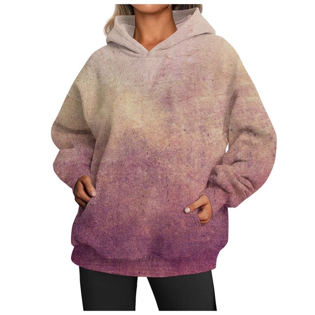 WEAIXIMIUNG Sweat-Shirt Personnalisé Femme Décontracté Col Rond Poche Dégradé Hoodie