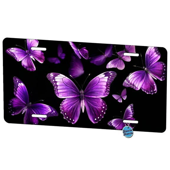 Purple Butterflies Flying Metal Novelty License Plate