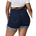 thumbnail image 2 of Gocolloa Womens Plus Size Jean Shorts High Waisted Stretchy Ripped Frayed Folded Hem Denim Shorts Dark Blue 14W, 2 of 5