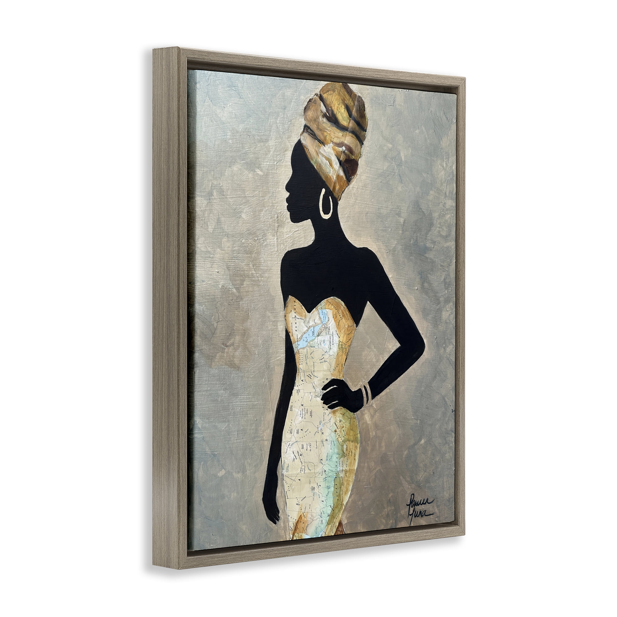 Stupell Industries Motherland Muse Fashion Portrait Brown Framed Floater Canvas Wall Art, design by Lauren Luna