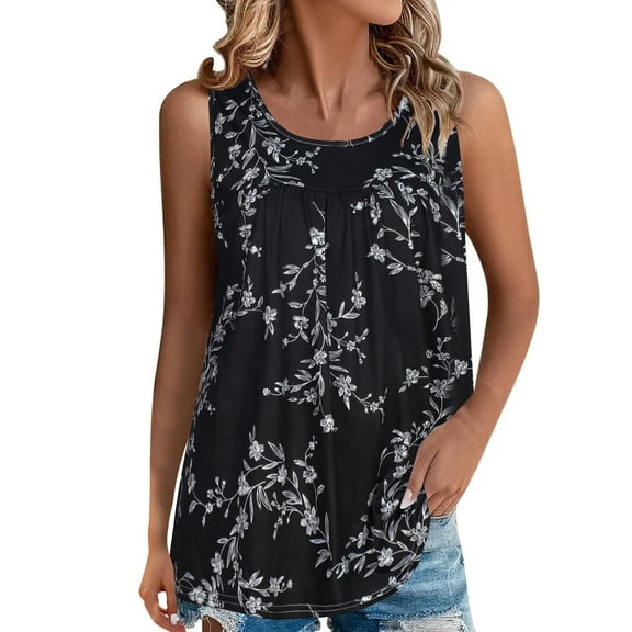 Giftesty Tank Tops for Women Ms. Europe and The United States Summer Printing Round Neck Undershirt Sleeveless T-shirt Casual Loose Drawstring Shirt Female
