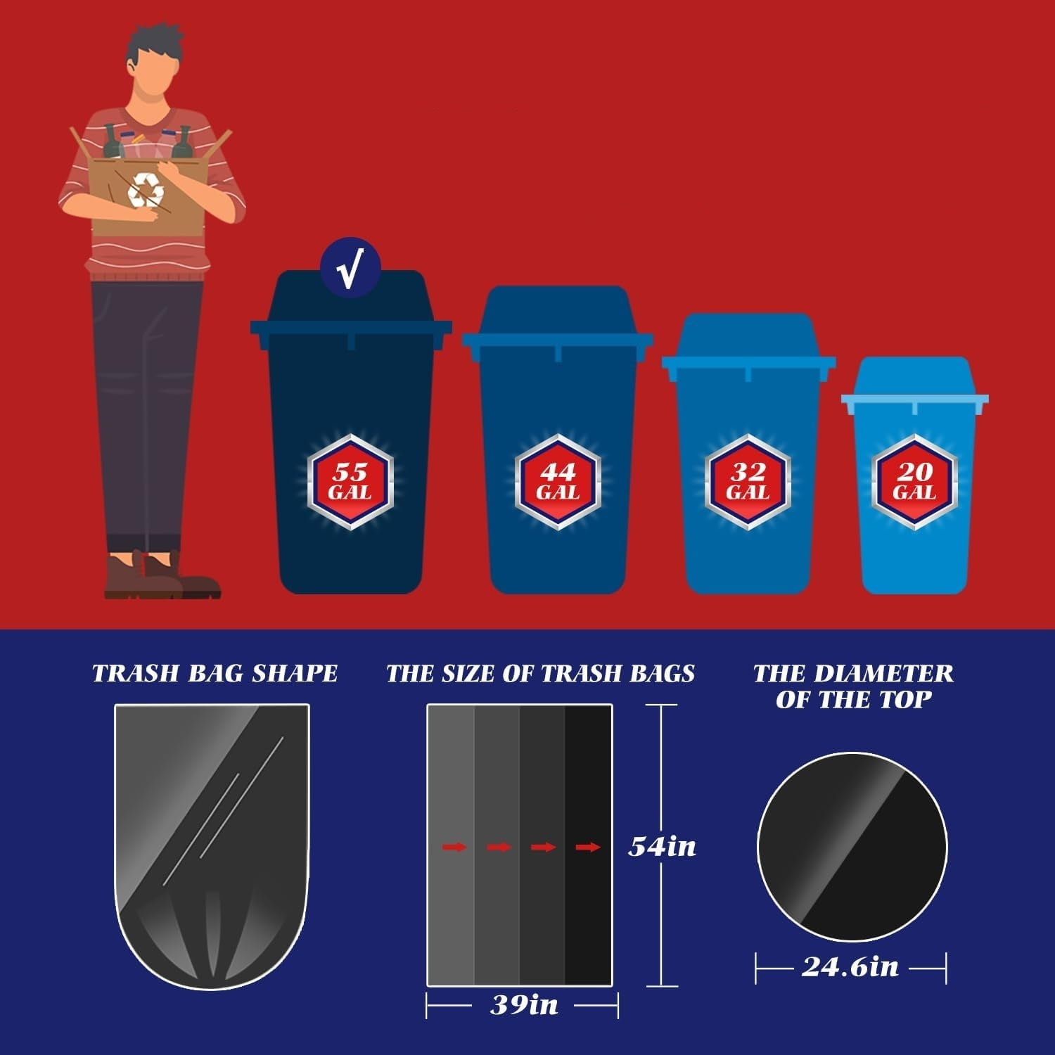 40-45 Gallon 300 Counts Large Trash Bags Black Garbage Bags, Large Trash Can Liners for Home,Kitchen,Office,All Purpose Light Residential or Commercial Waste,Outdoor Lawn and Leaf Bags