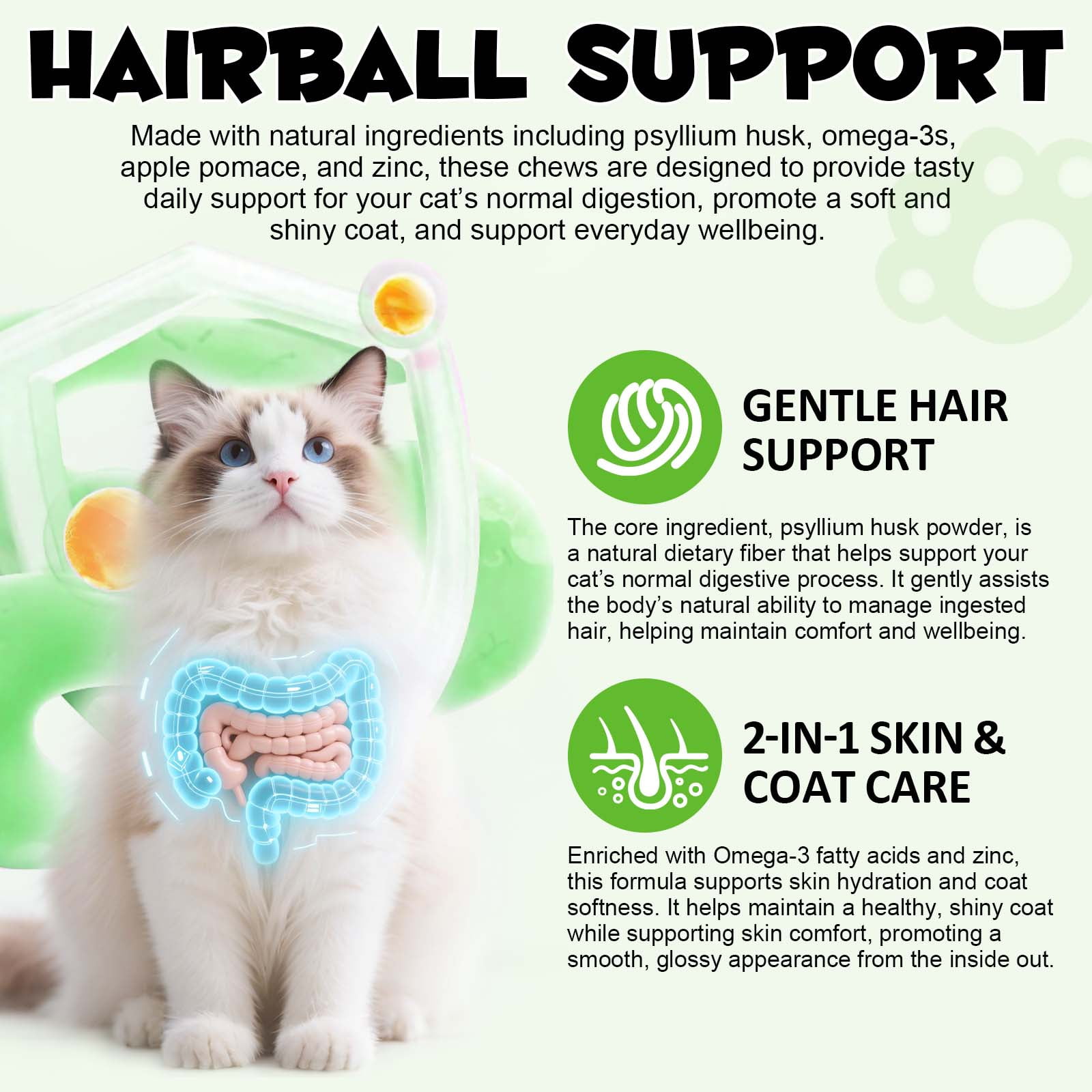 Oimmal Hairball Control Treats for Cats & Kittens - Natural Fiber Supplement with Psyllium for Digestive Health & Ingested Hair Elimination, Immune Support 3Pack