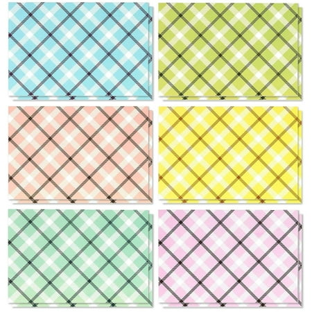 All Occasion Assorted Blank Note Cards Greeting Cards Bulk Box Set - 6 Colorful Pastel Plaid Designs - Blank on the Inside Notecards with Envelopes Included - 4 x 6 Inches, 48