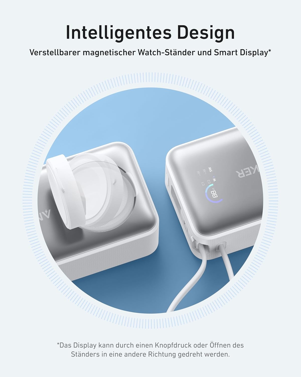 Anker MagGo Power Bank for Apple Watch, Officially Certified 10,000mAh Compact Battery Pack with Built-in USB-C Cable, 35W Max, for iPhone 15 Series, Samsung, iPad, AirPods, and More(White)