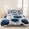 thumbnail image 3 of Queen Quilt Set 90''x96'', Navy Blue Marble Lightweight Bedspread Coverlet Set with 2 Pillow Shams, Gold White Geometric Hexagon Modern Breathable All Season Quilt Bedding for Bedroom/Guest Room, 3 of 9