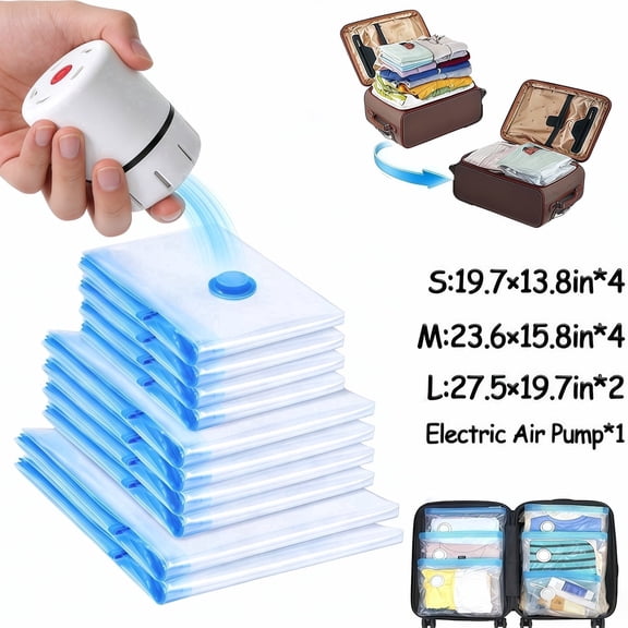 YMWVH 10-Pack Travel Vacuum Storage Bags with Electric Pump, Suitable for Luggage Vacuum Sealing, Saves Space for Clothes and Garments During Travel