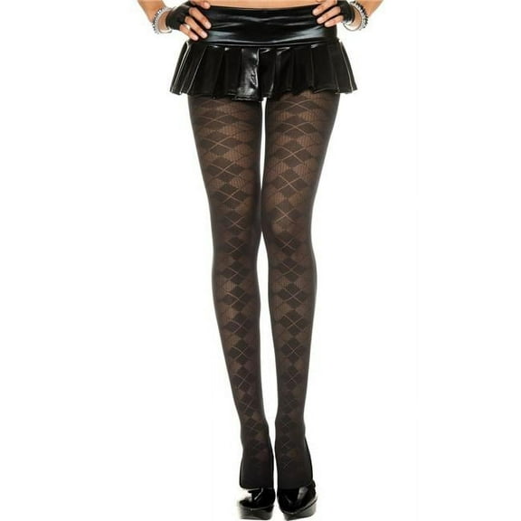 Music Legs Women's Women's Argyle Design Pantyhose; Black 7032-BLACK