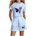 thumbnail image 2 of Amidoa Girls Summer 2 Piece Outfits Floral Short Sleeve and Casual Shorts Kids Clothing Set Light Blue Size 3T, 2 of 5