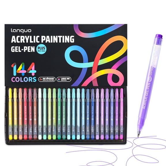 Languo Acrylic Gel Pens for Coloring, 144 Colors, 1.0mm Bullet Tip, High Opacity Acrylic Paint Pens, Smooth Ink Flow, Great for Black Paper, Coloring, Drawing, Journaling and DIY Crafts