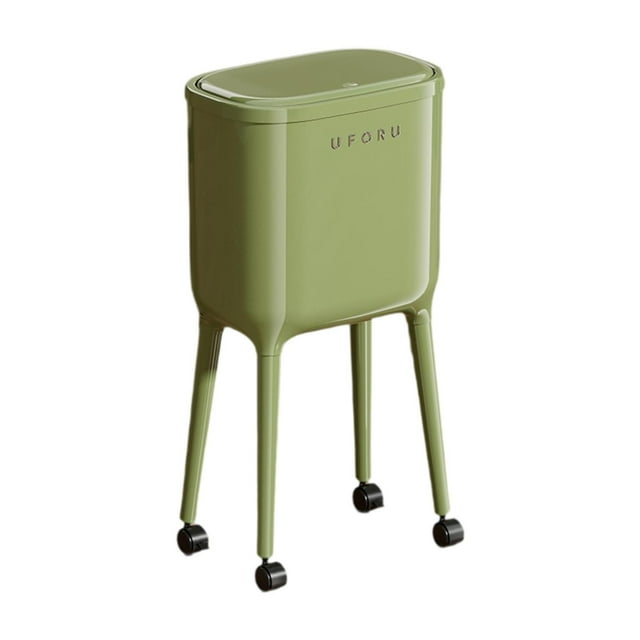 Cubo de basura con ruedas de 16 l para el hogar, con patas , sencillo y con tapa, para tocador, dormitorio, baño y oficina. Verde