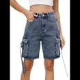 thumbnail image 2 of Bermudas Holgadas Y2K para Mujer con Múltiples Bolsillos, Pierna , Hasta la Rodilla, Pantalones Cortos Vaqueros, Ropa de Calle. Azul M, 2 of 9