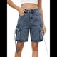 thumbnail image 2 of Bermudas Holgadas Y2K para Mujer con Múltiples Bolsillos, Pierna , Hasta la Rodilla, Pantalones Cortos Vaqueros, Ropa de Calle. Azul XL, 2 of 9