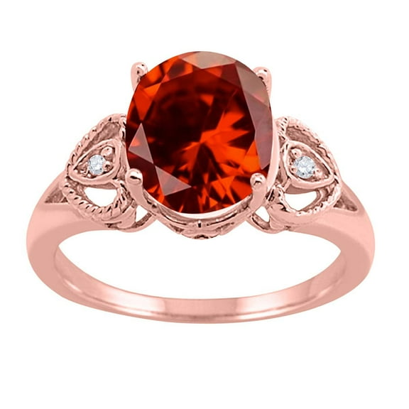 Mauli Jewels Rings for Women 2.42 Carat Oval Garnet and Diamond Ring 4-Prong 10K Rose Gold