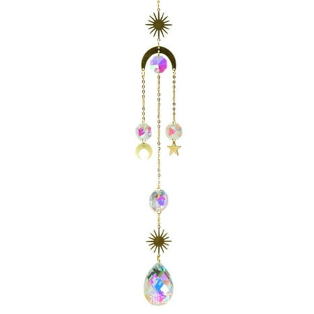 

Xmarks Golden Plated Sun Catcher with Crystals Window Hanging Prisms Ornament Rainbow Maker Suncatcher Chandelier Wind Chime Garden Decoration