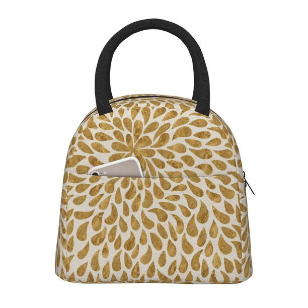 Easygdp Gold Drops Bolsa de Almuerzo Insulada Grande, Forro de Aluminio, Diseño Espacioso, a Prueba de Fugas, Ideal para Trabajo, Picnics, Viajes y Actividades al Aire Libre