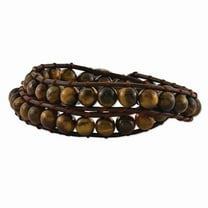 Stainless Steel 6mm Brown Beads and Leather Cord Multi Wrap Bracelet -  Jewelry Gift for Mom
