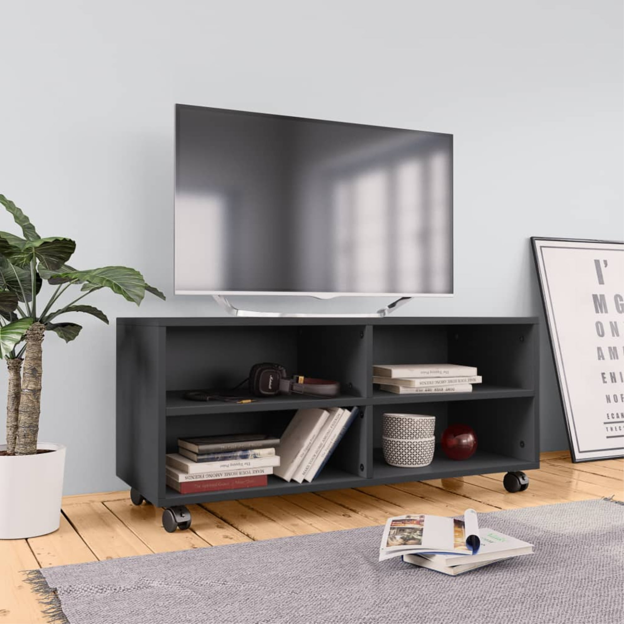 vidaXL TV with Castors Gray 35.4"x13.8"x13.8" Chipboard