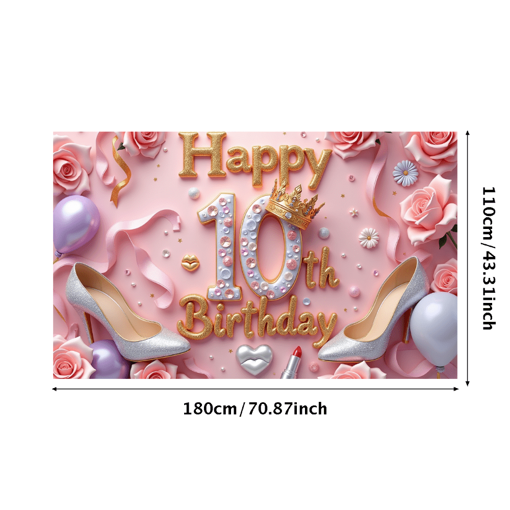 Glitter Crown Happy Birthday Banner Elegant Floral Princess Birthday Party Backdrop for Celebration Event Indoor Decoration