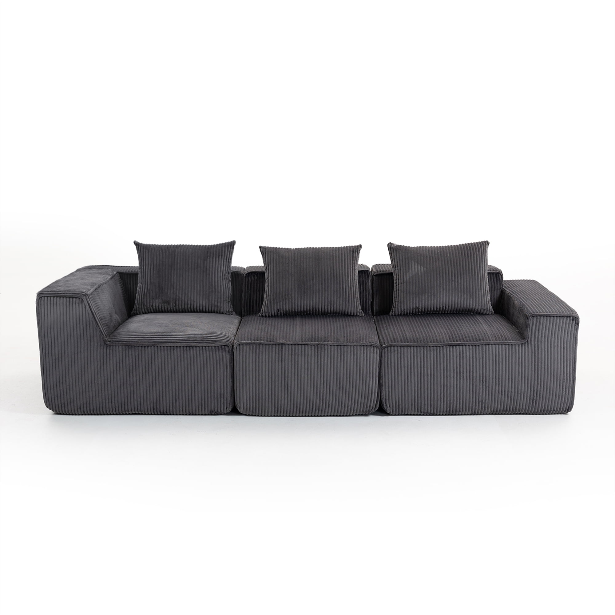Demi Bonn 111" Modular Sectional Sofa Couchesk, Corduroy 3 Seat Couch Memory Foam Couches for Living Room, Cloud Couch, Gray