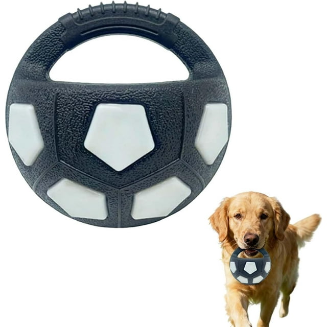 The Mellow Dog Calming Ball with Handle, Interactive Football Shape Dog Toy, Treat Dispensing & Lick Ball with Squeaker, Floating Toss and Fetch Toy for Small Medium Large Dogs (C)