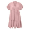 thumbnail image 4 of Daznico Women's V Neck Short Sleeve Tiered Mini Dress, Casual Solid Summer Dress for Everyday Wear,XL, 4 of 5