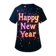 thumbnail image 4 of Garbnen Happy New Year Print Scrubs for Women Top Plus Size Stretch V Neck Short Sleeve Women Shirt Xmas Valentine's Day Holiday Prints Nurse Uniform, 4 of 6