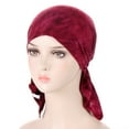thumbnail image 3 of LEKODE Womens Turbans and Head Wraps Satin Lined Hats Satin Skull Cap Satin Lined Cap Silk Turban Beanies Women Cotton Turbans for Women Wine One Size, 3 of 4