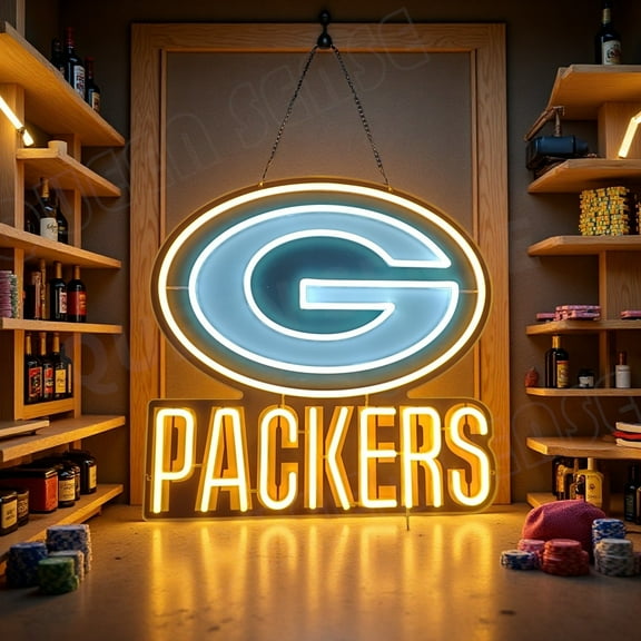Queen Sense 16"x16" Green Bays Sports League Packers LED Neon Sign for Wall Decor Dimmable USB Powered LED Light W116GBPLV3VVD-5VLED