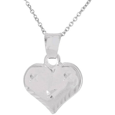 Tennessee Heart Charm - Pori Jewelers Sterling Silver Diamond-Cut Puff Heart Charm Pendant Necklace