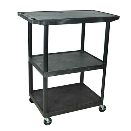 LUXOR LE48WT-B Endura A/V Cart, 3-Shelf with Wide Top Shelf, Black