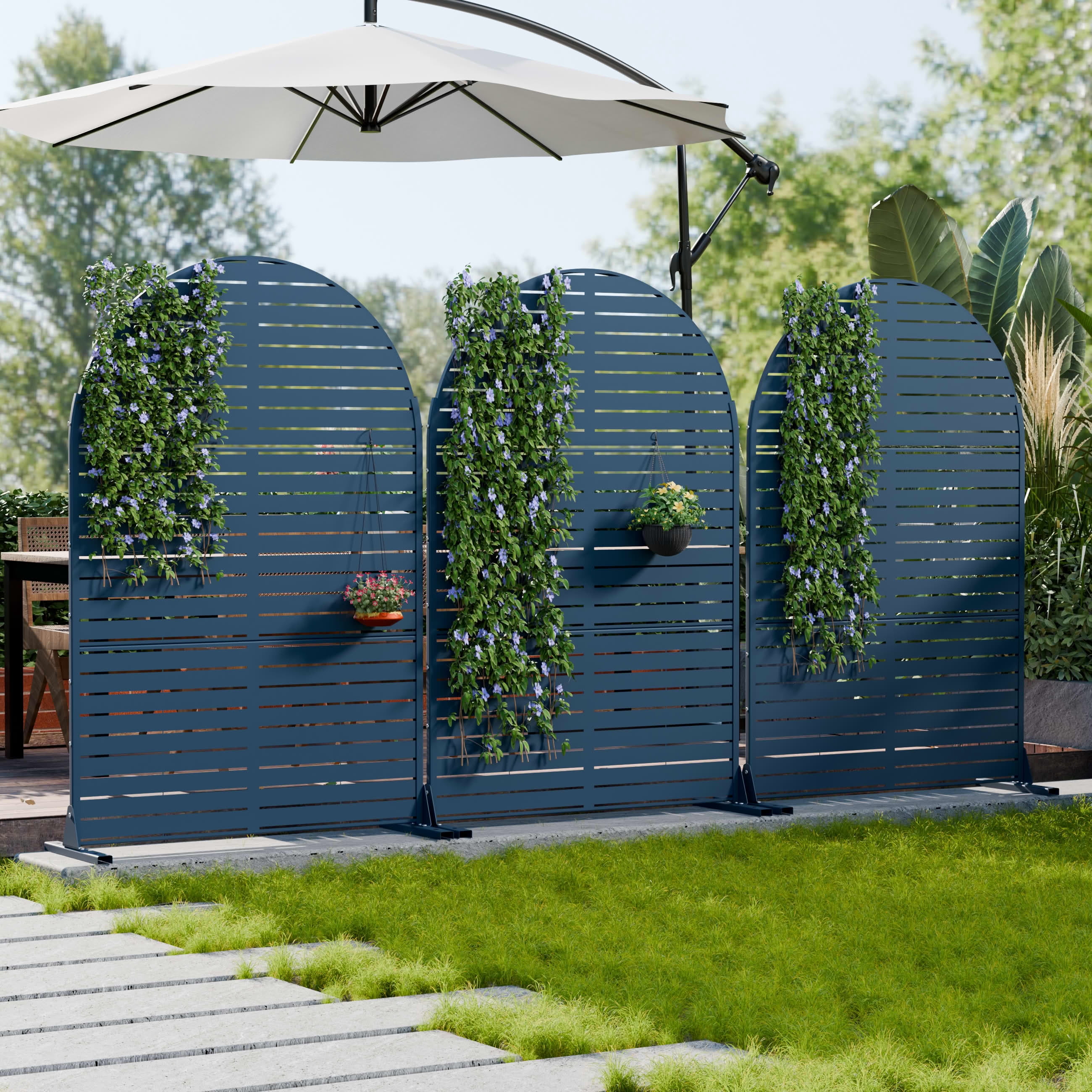 MAYEERTY Outdoor Metal Privacy Screen 6ft × 4ft Starry Night Blue, 3-Panel Classic Louvered, Weatherproof for Patio