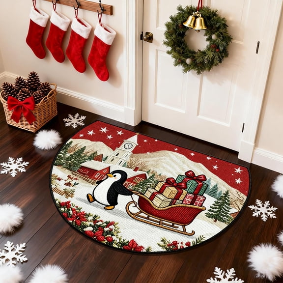 Mecorevxz Christmas Decorations,Half Round Doormat Non Slip Indoor Outdoor Entrance Semi Circle Area Rug Washable Half Moon Rug Front Floor Mat for Christmas Decor（E）